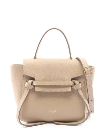 Pre-owned Celine 2018-2026 Pico Grained Calfskin Belt Bag Satchel In Neutrals