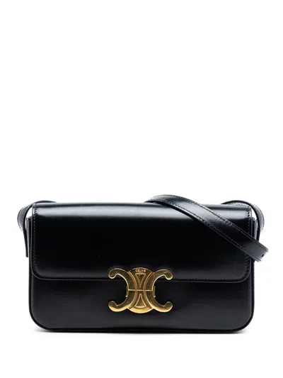 Pre-owned Celine 2018-2026 Shiny Calfskin Claude Shoulder Bag In Black