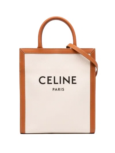 Pre-owned Celine 2018-2026 Small Canvas Vertical Cabas Satchel In Brown