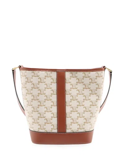 Pre-owned Celine 2018-2026 Small Triomphe Coated Canvas Bucket Bag In 中性色