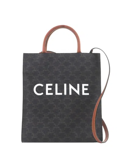 Pre-owned Celine 2018-2026 Small Triomphe Coated Canvas Vertical Cabas Tote Satchel In Brown