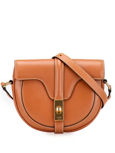Pre-owned Celine 2019-2025 Small Calfskin Besace 16 Crossbody Bag In Brown