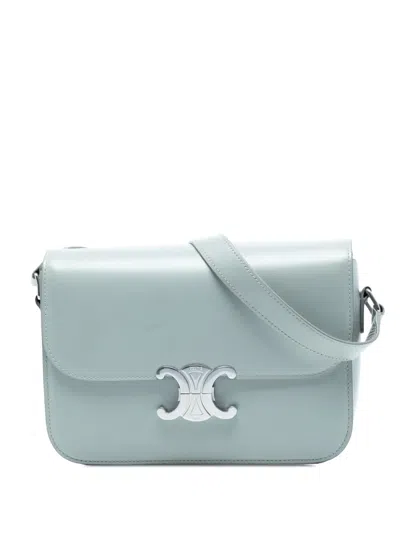 Pre-owned Celine 2019 Classique Shiny Calfskin Triomphe Crossbody Bag In Blue