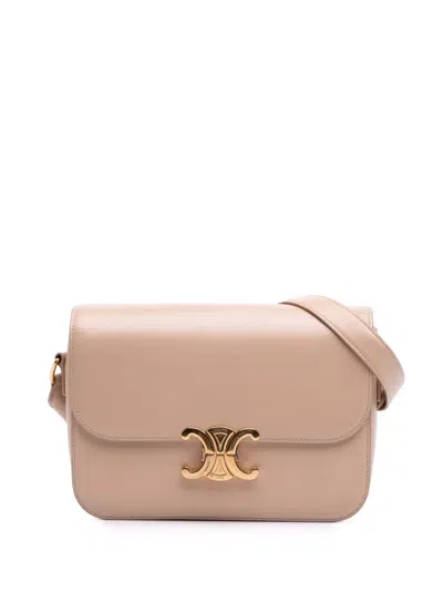 Pre-owned Celine 2019 Classique Shiny Calfskin Triomphe Crossbody Bag In Brown