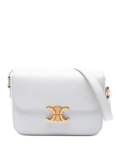 Pre-owned Celine 2019 Classique Shiny Calfskin Triomphe Crossbody Bag In White
