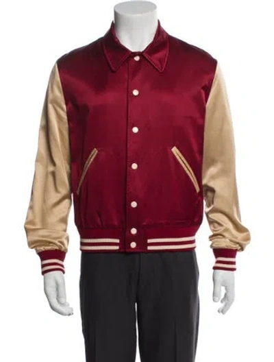 Pre-owned Celine 2019 Colorblock Pattern Varsity Jacket In Red