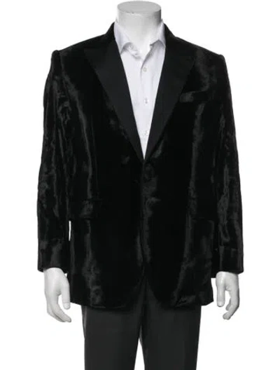 Pre-owned Celine 2019 Croc Embossed Velvet Blazer In Black