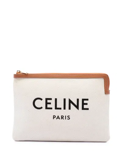 Pre-owned Celine 2019 Large Canvas Logo Pouch Clutch Bag In Brown