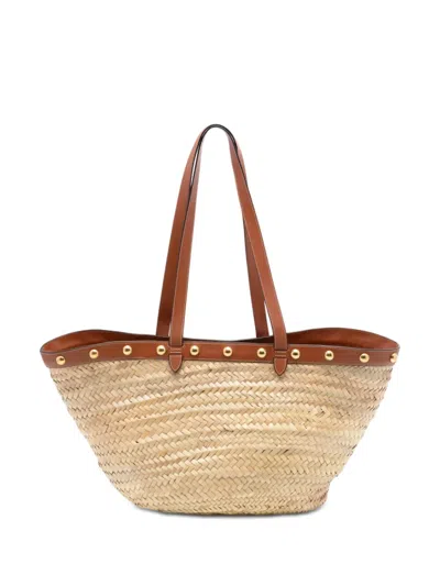 Pre-owned Celine 2019 Large Raffia Classic Studded Panier Tote Bag In Neutral