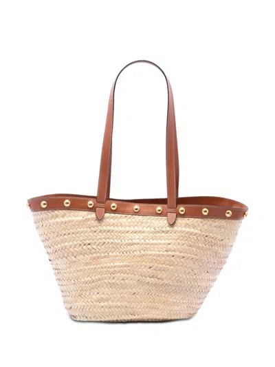 Pre-owned Celine 2019 Large Raffia Classic Studded Panier Tote Bag In Neutral