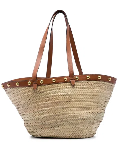 Pre-owned Celine 2019 Large Raffia Classic Studded Panier Tote Bag In Neutrals