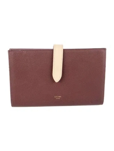 Pre-owned Celine 2019 Large Strap French Purse In Burgundy/neutrals