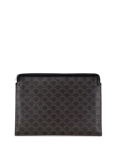 Pre-owned Celine 2019 Large Triomphe Coated Canvas Clutch Bag In Brown