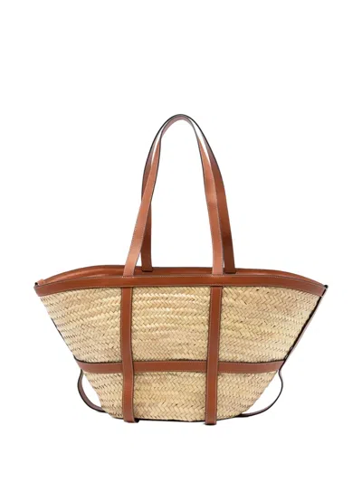 Pre-owned Celine 2019 Medium Raffia Gridded Classic Panier Tote Bag In Neutral