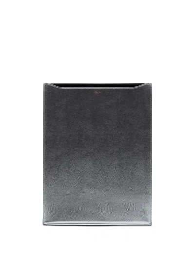 Pre-owned Celine 2019 Metallic Grained Calfskin Tablet Sleeve Business Bag In Silver