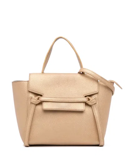 Pre-owned Celine 2019 Nano Grained Calfskin Belt Bag Satchel In Gold