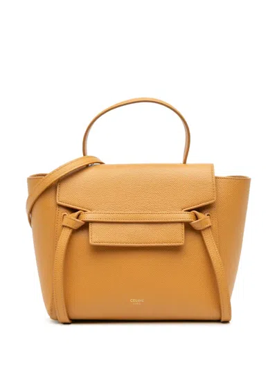 Pre-owned Celine 2019 Nano Grained Calfskin Belt Bag Satchel In Yellow