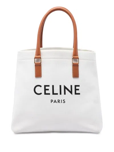 Pre-owned Celine 2019 Small Canvas Logo Print Horizontal Cabas Tote Bag In Brown