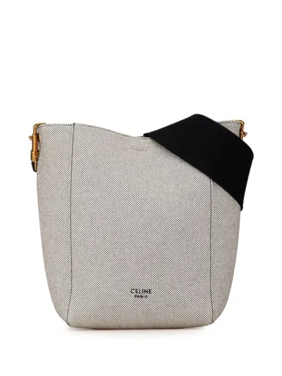Pre-owned Celine 2019 Small Canvas Seau Sangle Bucket Bag In White