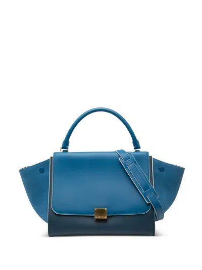 Pre-owned Celine 2019 Small Drummed Calfskin And Suede Trapeze Satchel In Blue