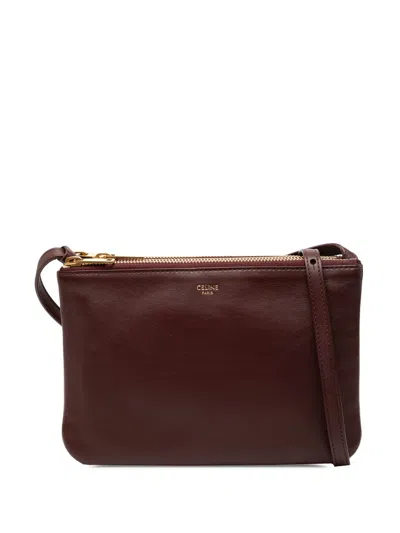 Pre-owned Celine 2019 Small Lambskin Trio Crossbody Bag In Red