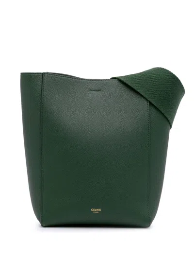 Pre-owned Celine 2019 Small Leather Seau Sangle Bucket Bag In Green