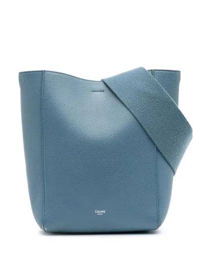 Pre-owned Celine 2019 Small Soft Grained Calfskin Seau Sangle Bucket Bag In Blue
