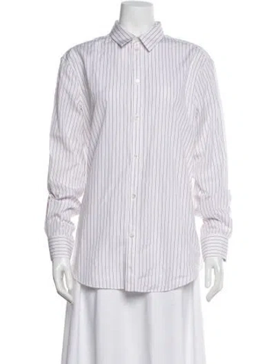 Pre-owned Celine 2019 Striped Button-up Top In White