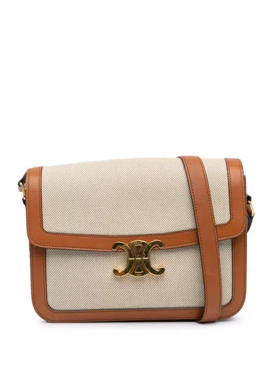 Pre-owned Celine 2019 Teen Canvas Triomphe Crossbody Bag In Brown