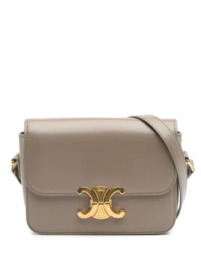 Pre-owned Celine 2019 Teen Shiny Calfskin Triomphe Crossbody Bag In Brown