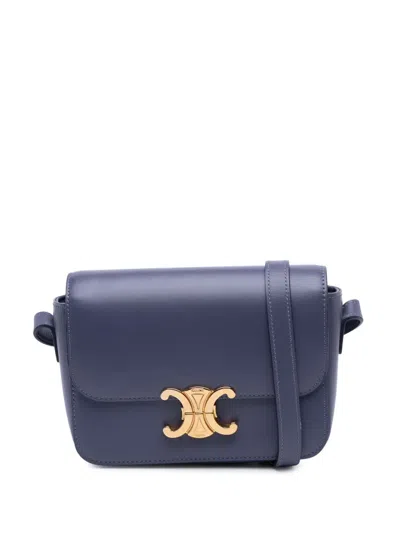 Pre-owned Celine 2019 Teen Shiny Calfskin Triomphe Crossbody Bag In Purple