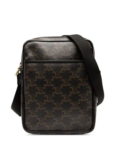 Pre-owned Celine 2019 Triomphe Coated Canvas Vertical Crossbody Bag In Brown