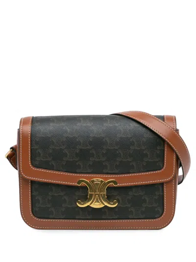 Pre-owned Celine 2020 Classique Coated Canvas Triomphe Crossbody Bag In Brown