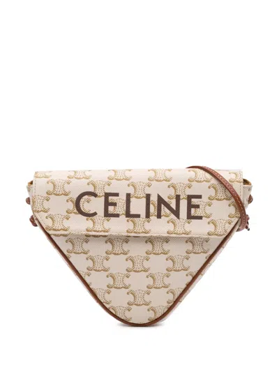 Pre-owned Celine 2020 Coated Canvas Triomphe Triangle Crossbody Bag In White