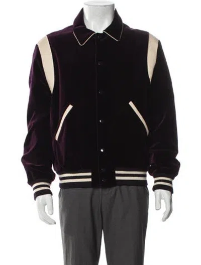 Pre-owned Celine 2020 Colorblock Pattern Varsity Jacket In Purple
