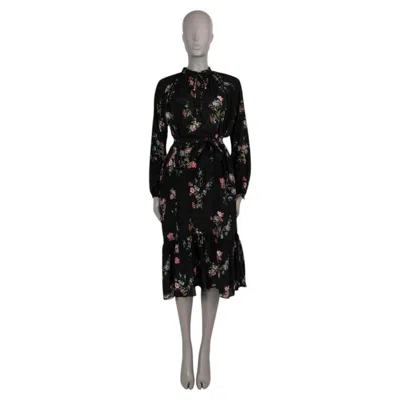 Pre-owned Celine 2020 Floral Crepe Folk Midi Dress Black S
