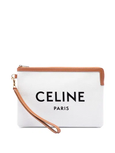 Pre-owned Celine 2020 Large Canvas Logo Pouch Clutch Bag In Brown