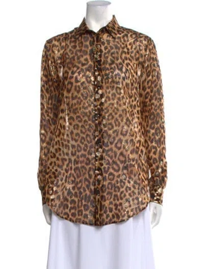 Pre-owned Celine 2020 Leopard Print Button-up Top In Silver