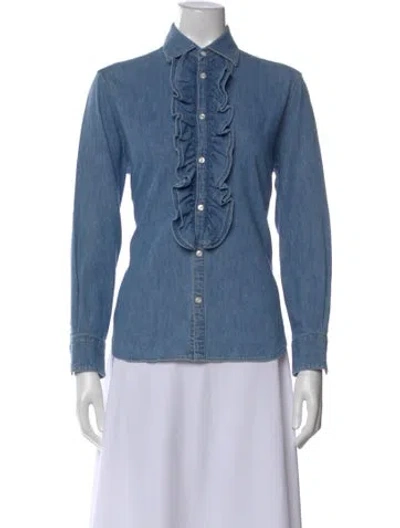 Pre-owned Celine 2020 Long Sleeve Button-up Top In Blue