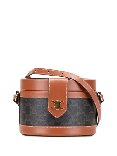 Pre-owned Celine 2020 Medium Triomphe Coated Canvas Tambour Crossbody Bag In Brown