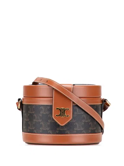 Pre-owned Celine 2020 Medium Triomphe Coated Canvas Tambour Crossbody Bag In Brown