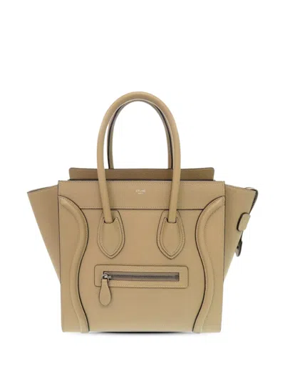 Pre-owned Celine 2020 Micro Drummed Calfskin Luggage Tote Bag In Neutral