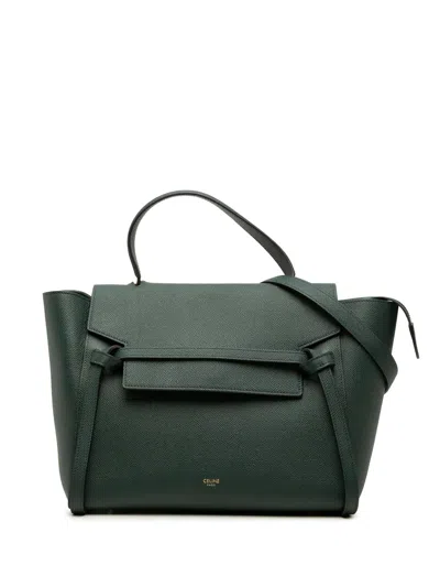 Pre-owned Celine 2020 Mini Grained Calfskin Belt Bag Satchel In Green