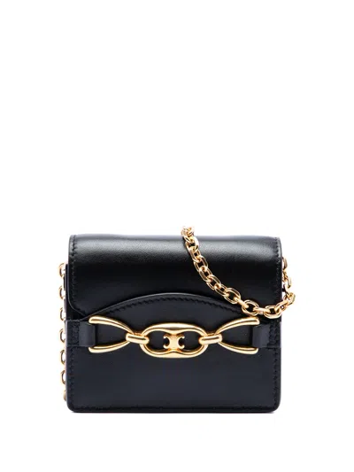 Pre-owned Celine 2020 Mini Smooth Calfskin Triomphe Maillon Wallet On Chain Crossbody Bag In Black