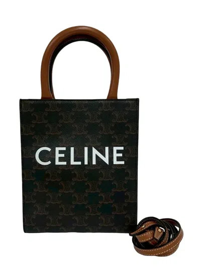 Pre-owned Celine 2020 Mini Triomphe Coated Canvas Vertical Cabas Satchel In Brown