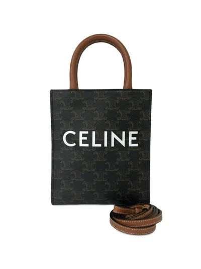 Pre-owned Celine 2020 Mini Triomphe Coated Canvas Vertical Cabas Satchel In Brown