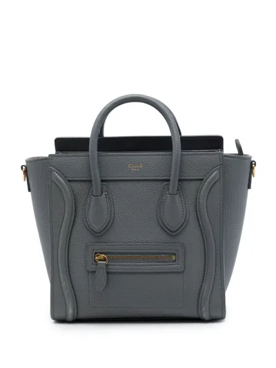 Pre-owned Celine 2020 Nano Grained Calfskin Luggage Tote Satchel In Grey