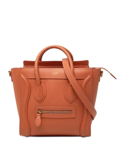 Pre-owned Celine 2020 Nano Leather Luggage Tote Satchel In Orange