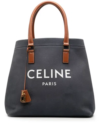 Pre-owned Celine 2020 Small Canvas Logo Print Horizontal Cabas Tote Bag In Gray