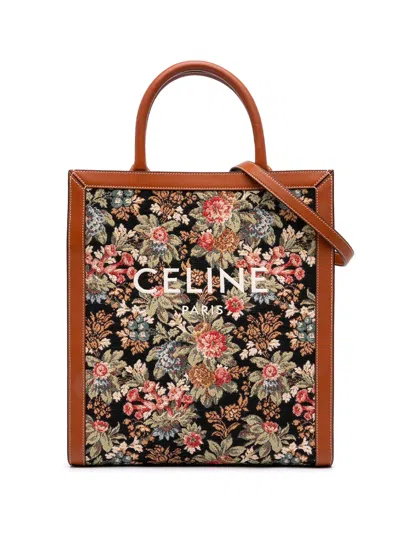 Pre-owned Celine 2020 Small Floral Jacquard Vertical Cabas Satchel In Black